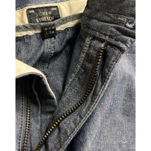 J Crew 484 Stretch Pants Men 34 (34x31) Chino Preppy Blue Chambray Office Casual - Picture 9 of 10